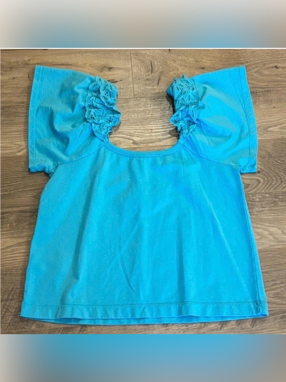 Pilcro Blue Off-the-Shoulder Ruffled Eyelet Lace Top – NWT – Size Medium - Picture 2 of 6